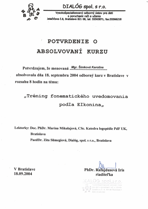 Eľkonin Osvedčenie